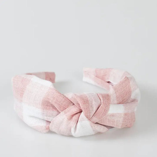 Phoebe Knot Headband white and pink plaid