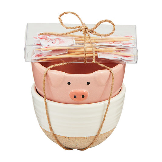 pig mini bowl set with toothpicks