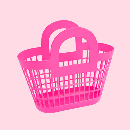 hot pink plastic bag with D shape handles