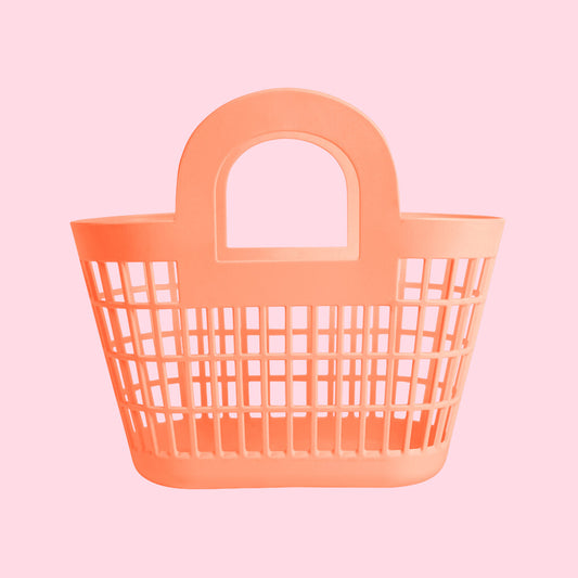 peach plastic handbag with D shape handles