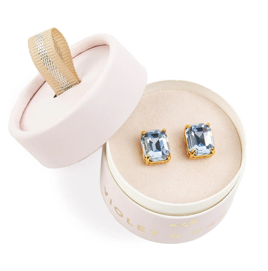 Everlyn Emerald Cut Crystal Post Earrings Aquamarine