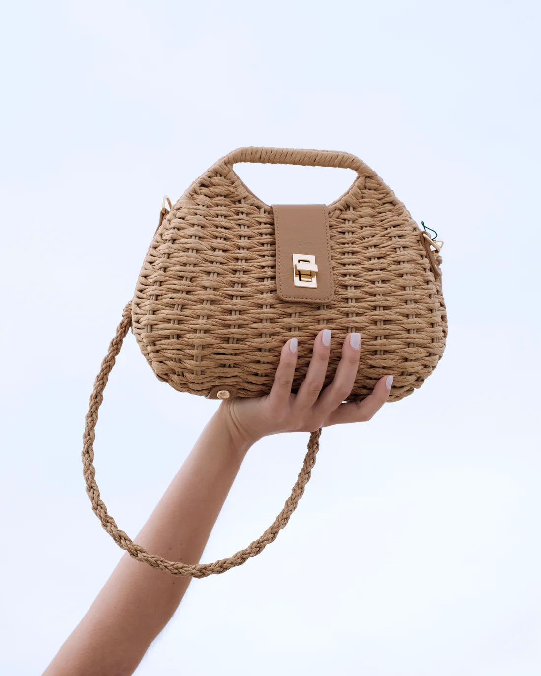 Straw Purse w/Removable Strap, Khaki