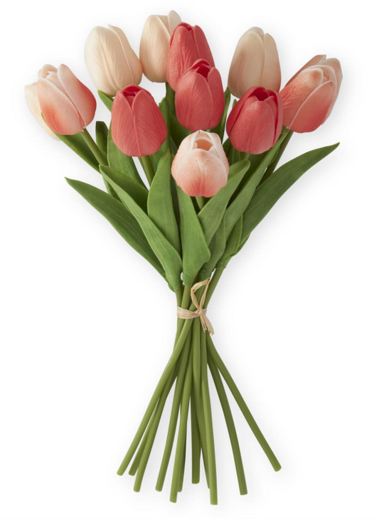 13 inch Coral & Peach Real Touch Mini Tulip Bundle-12 Stem