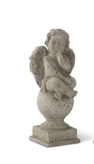 Weathered Gray Resin Cherub Statue A