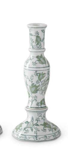 11.75 in Green & White Floral Ceramic Taper Candleholder