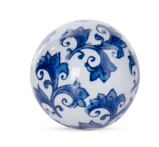3 Inch Blue & White Ceramic Flourish Chinoiserie Ball