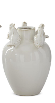 7.5 Inch Cream Ceramic Bird Rim Vase