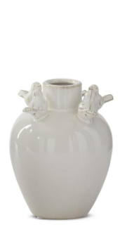 6.25 Inch Cream Ceramic Bird Rim Vase