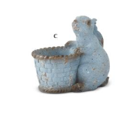7 Inch Weathered Blue Terracotta Bunny w/Open Basket