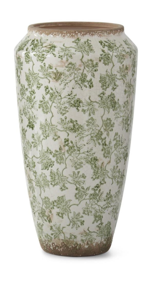 16.5 inch Green & Cream Crackled Ceramic Chinoiserie Vase
