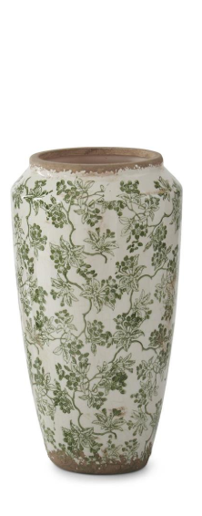 12.5 inch Green & Cream Crackled Ceramic Chinoiserie Vase