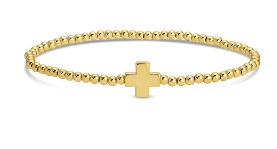 Gold Beaded Stretch Bracelet with Cross