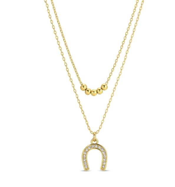 Necklace- Double Layered Horseshoe,Gold