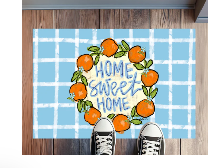 Home Sweet Home Orange Wreath Rug Floormat