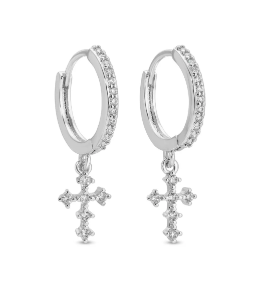 Earrings- Pave Huggies with CZ Cross