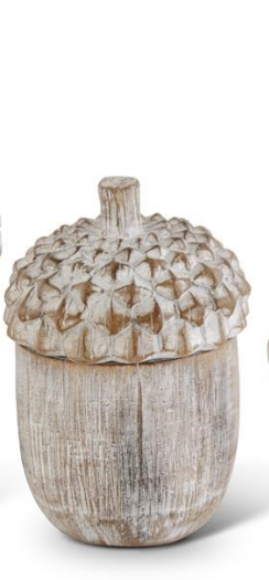 5.5 Inch Whitewashed Resin Acorn Lidded Container