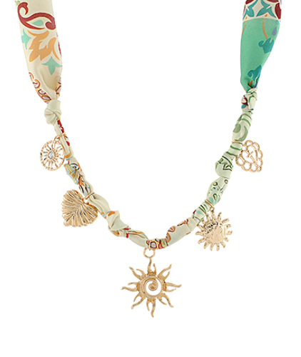 Multi Charm Scarf Necklace, Green Gold