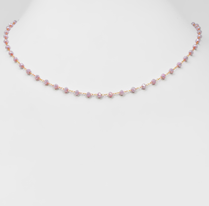 Beaded Gold Necklace, Purple Stone
