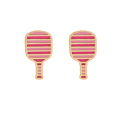Pickleball Stud Earrings, Gold-Pink