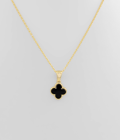 Black Four Leaf Clover Gold Necklace