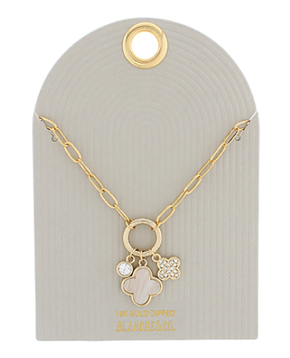 Gold Four Leaf Clover Cluster Charm Necklace