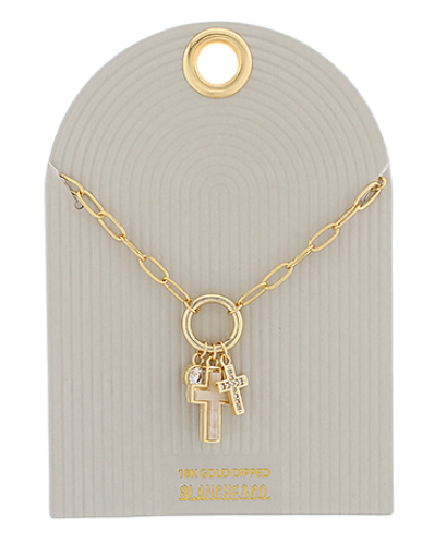 Gold Cross Cluster Charm Necklace