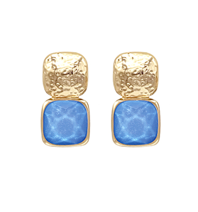 Hammered Gold & Blue Stone Earrings