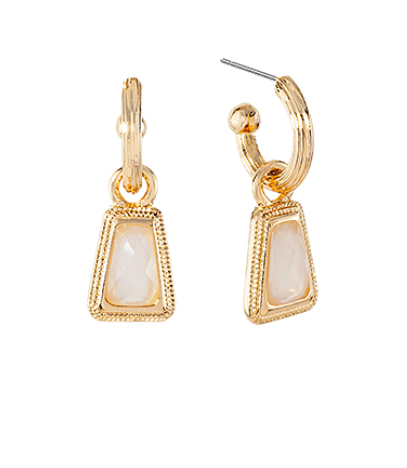 Cream Stone Charm Hoop Earrings