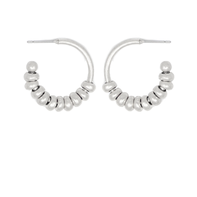 Beaded Worn Silver Hoop Earrings