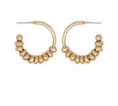 Beaded Worn Gold Hoop Earrings