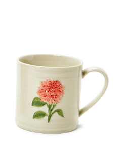 Hydrangea Mug with Embossed Hand-Painted Flower, Pink/Blue Assorted