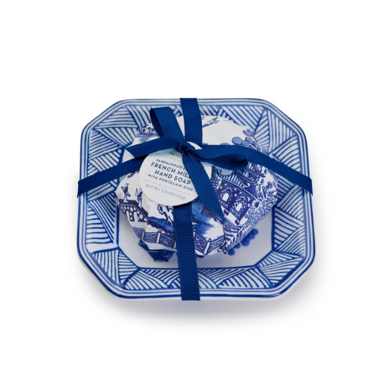 Blue Willow Sandalwood Soap with Porcelain Tray