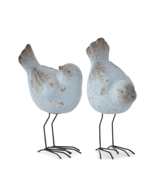 Assorted 8 Inch Weathered Blue Terracotta Bird w/Metal Legs