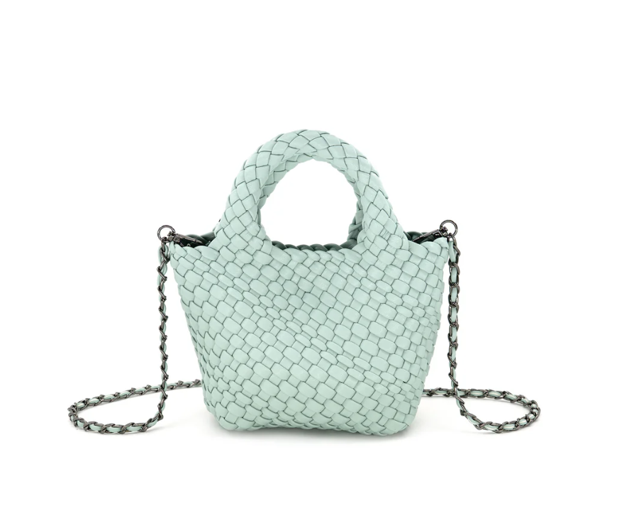 Braided Mini Tote Bag & Wristlet, Mint