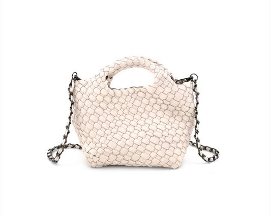 Braided Mini Tote Bag & Wristlet, White