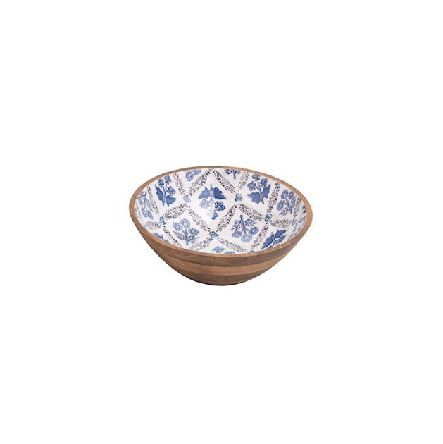 Small Blue Floral Wood Enamel Bowl