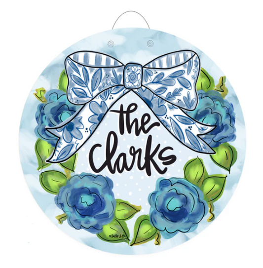 Custom Door Hanger - Blue Willow Bow PDH1192
