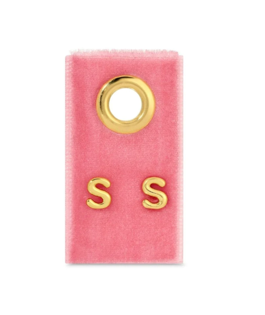 Gold Initial Studs on Gift Tag, Letter S