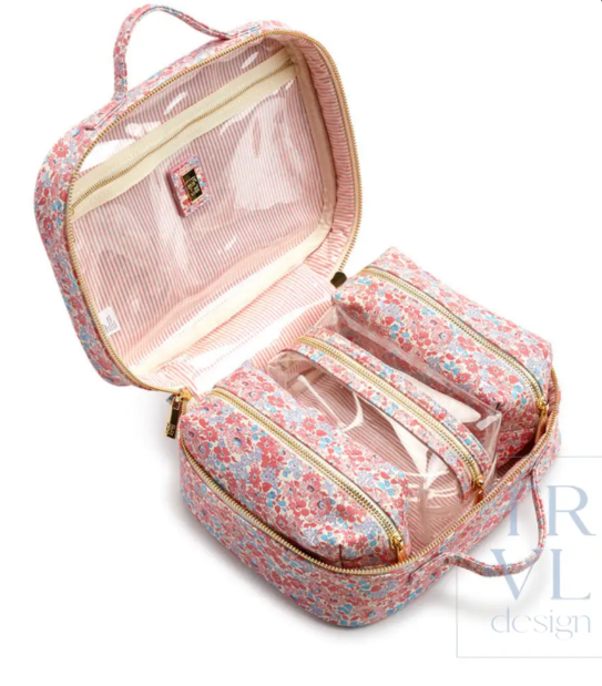 Luxe Travel Cosmetic Toiletry Case, Marseille w/ Pink Pinstripe