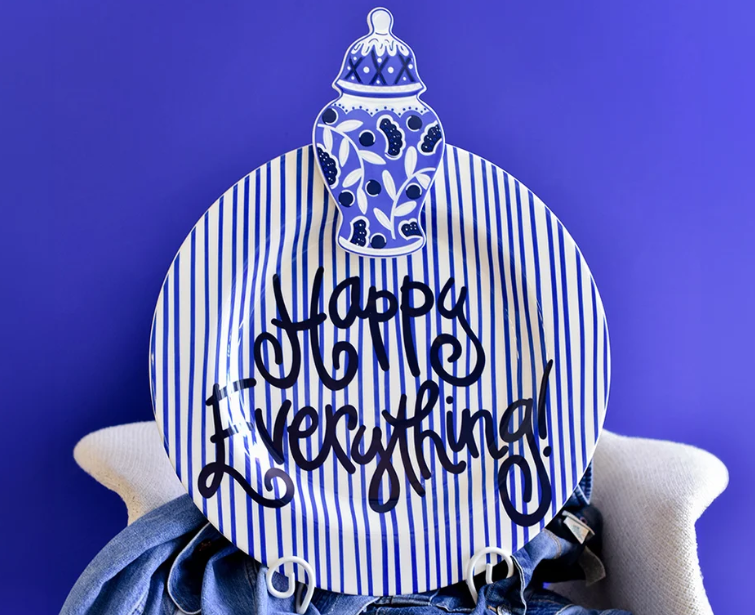 Indigo Skinny Stripe Big Round Platter