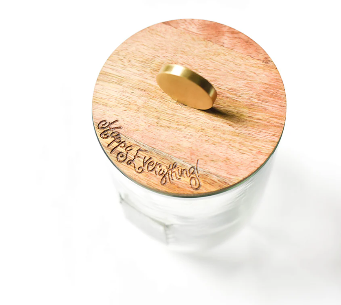 Wood Lid Glass Jar Small Mini - Size Small