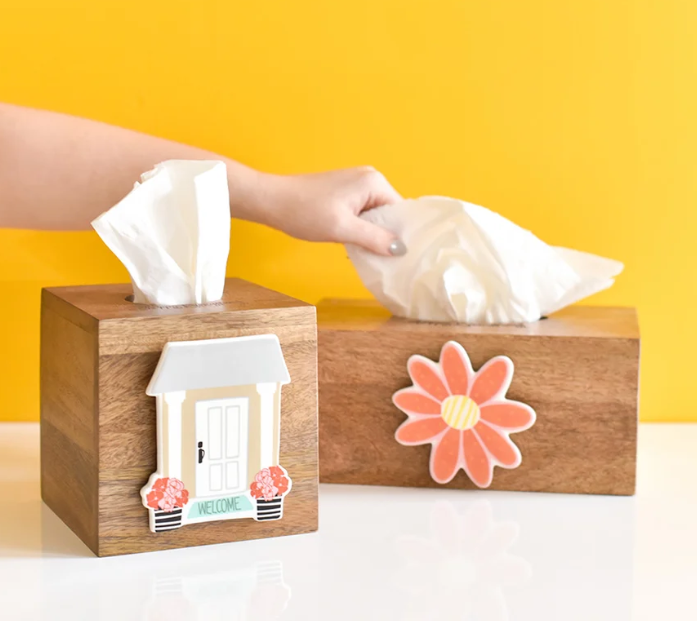 Mini Square Wood Tissue Box