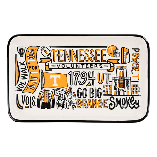 university of tennessee volunteers decorative trinket tray with artwork collage design in orange and white