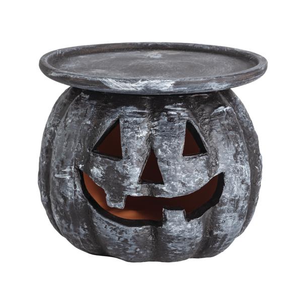 Elevate your Halloween decor with the Terra Jack-O-Lantern Pillar Holder, a charming addition to any festive setting. Crafted from high-quality terracotta, this pillar candle holder features intricately cut-out facial features that cast a warm, inviting glow when illuminated. 