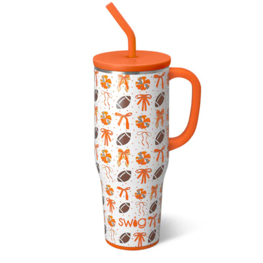 We've Got Spirit Orange Mega Mug 40oz orange bows and footballs on white background university of tennessee