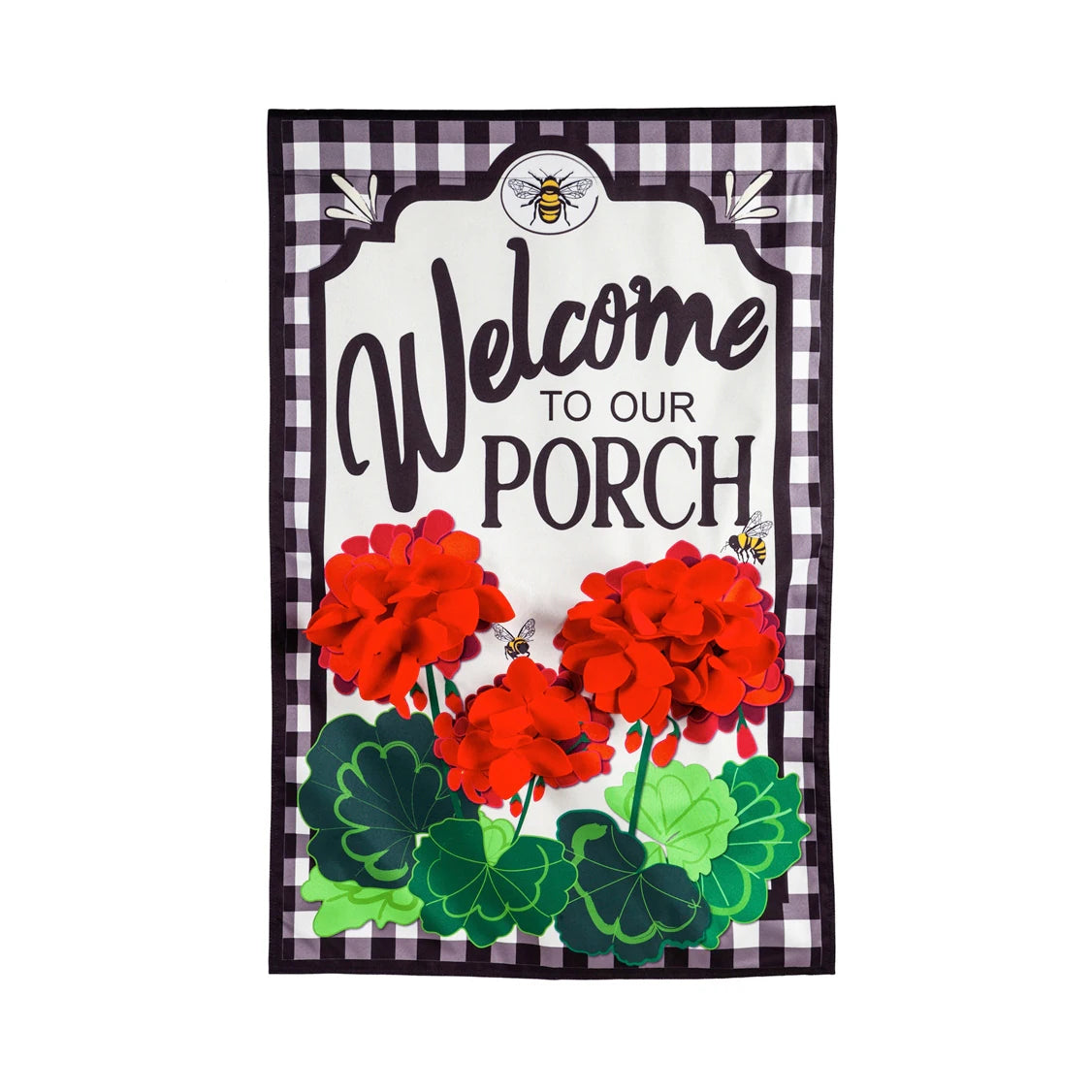Welcome to Our Porch Geraniums House Flag