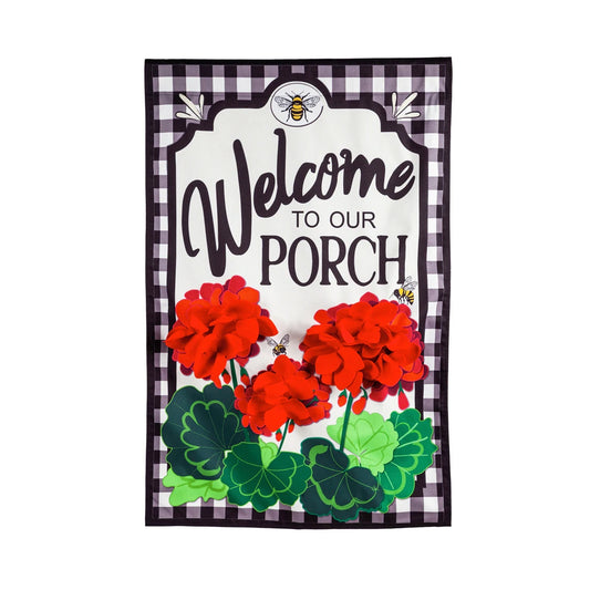 Welcome to Our Porch Geraniums House Flag