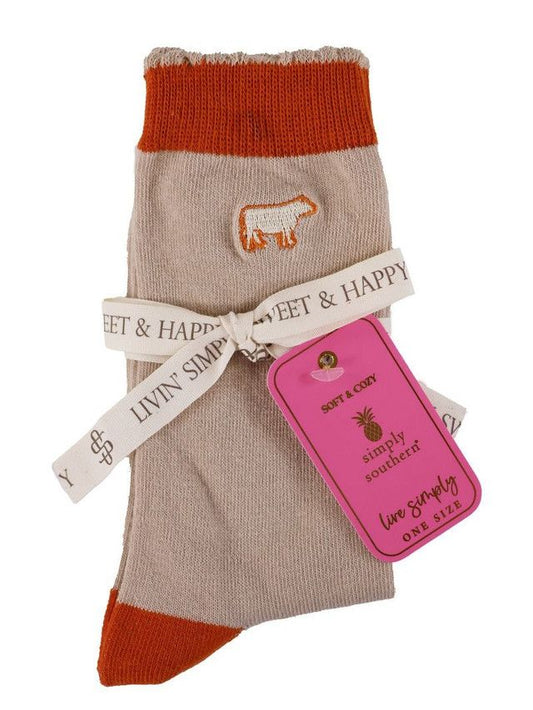 womens crew sock with cow and rust detail
