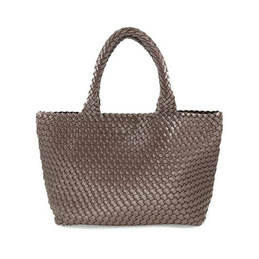 Woven handbag on a white background