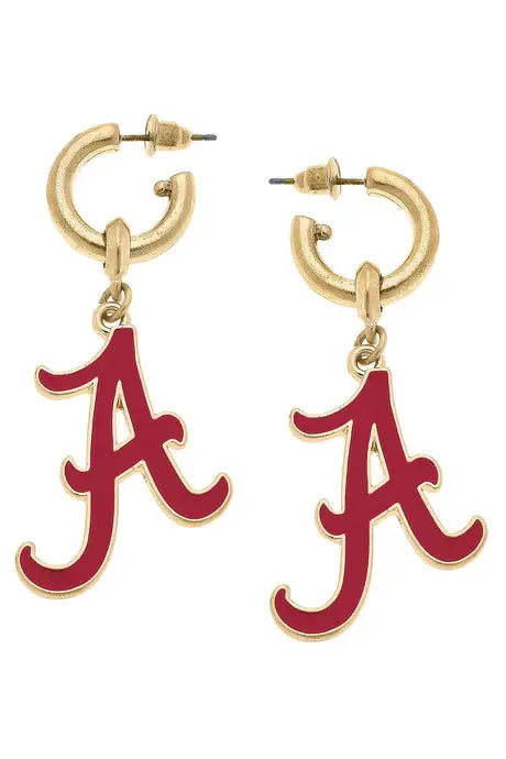Alabama Crimson Tide Enamel Drop Hoop Earrings in Crimson